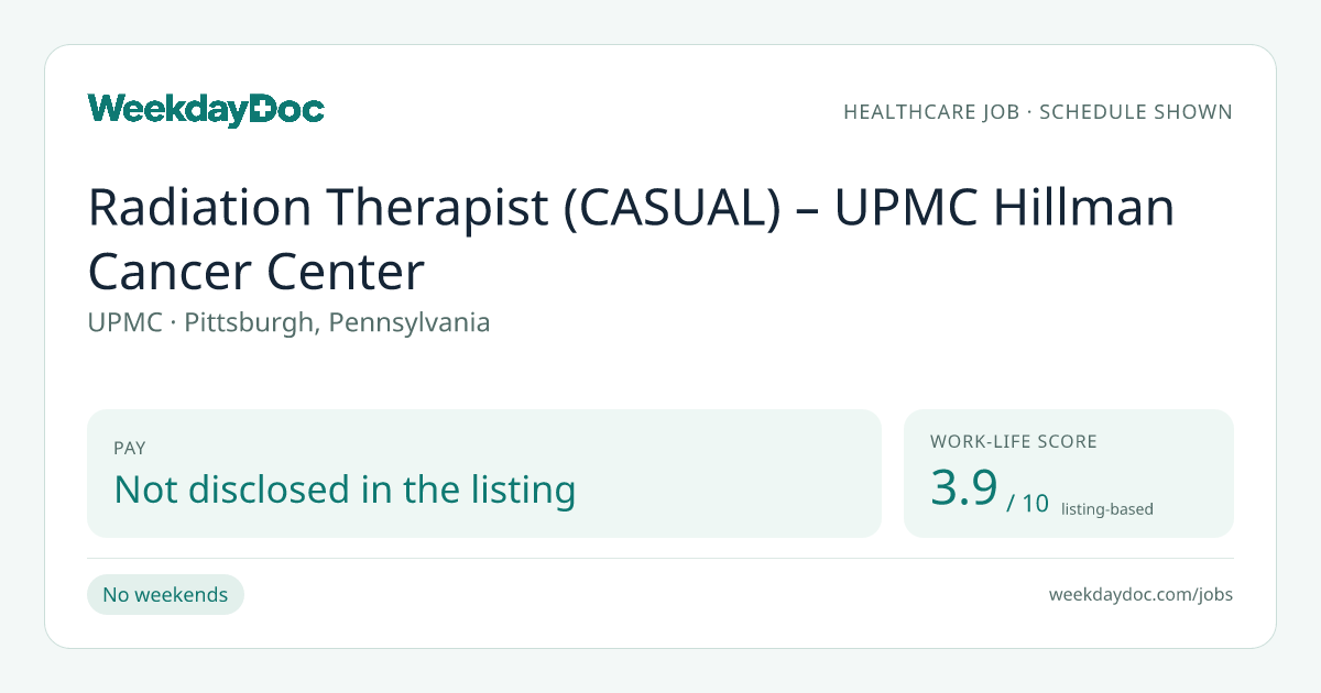Radiation Therapist (CASUAL) – UPMC Hillman Cancer Center