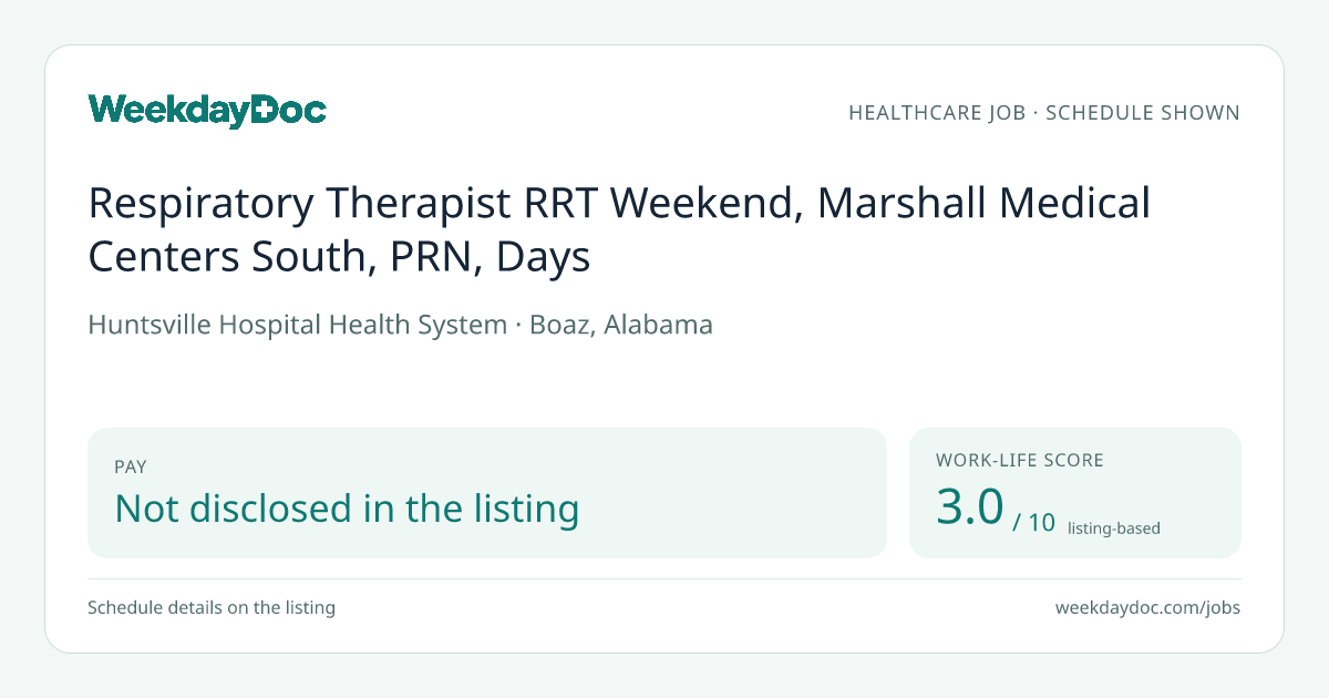 Respiratory Therapist RRT Weekend, Marshall Medical Centers