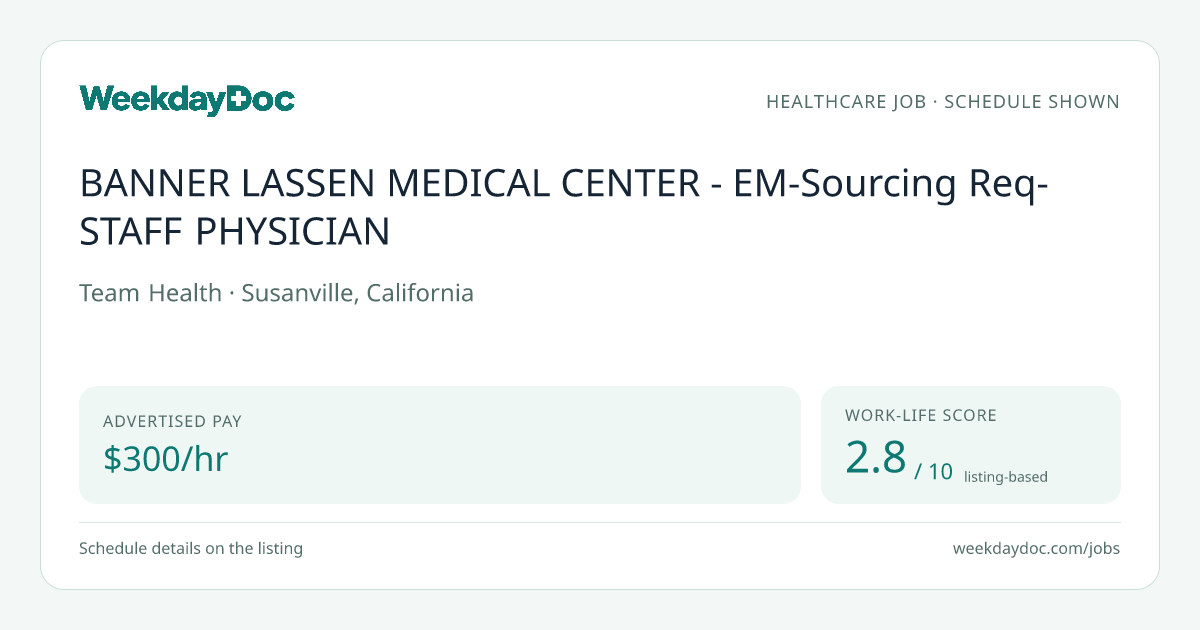 BANNER LASSEN MEDICAL CENTER - EM-Sourcing Req- STAFF PHYSICIAN