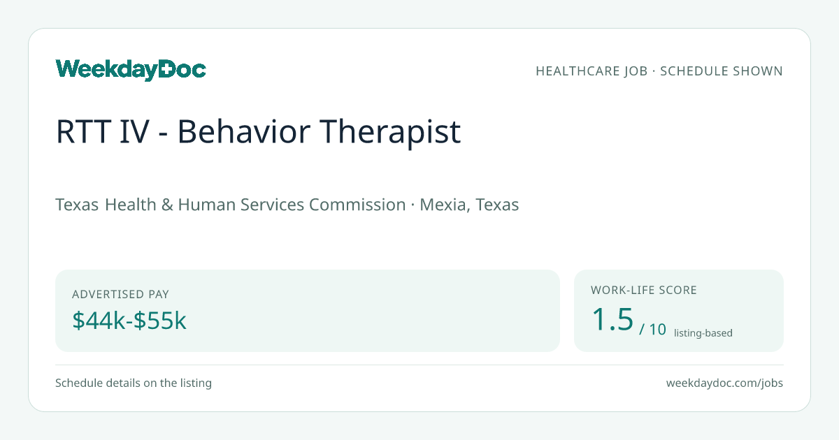 RTT IV - Behavior Therapist – Mexia, TX · $44K–$55K